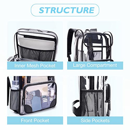 mommore Clear Backpack Heavy Duty Large Clear Bookbag for School Transparent PVC Stadium Approved See Through Back Pack - color: Black, style: Clear Backpack
