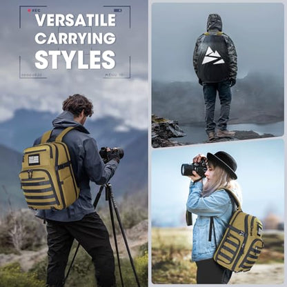 SDYSM Camera Backpack Bag Professional for DSLR/SLR Mirrorless Camera Waterproof 15.6 inch Tactical Camera Bags for Photographers with Rain Cover, Tripod Holder, Small Bag Photography Backpack Case - color: Brown