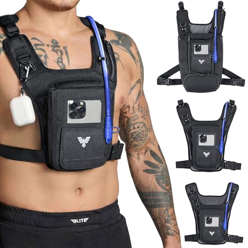 Elite Hydra Running Chest Pack w/ Gun Holster, Phone Holder Touch Friendly, Camera Pocket for Men/Women Lightweight Hydration Vest Chest Rig w/ Water Bladder for Marathon, Cycling, ADV Camping, Skiing - size: Small