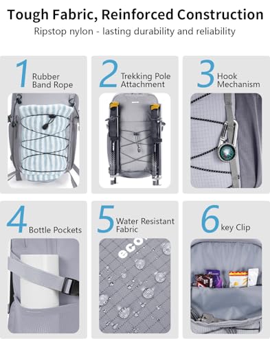 ECOHUB Small Hiking Backpack for Men Women, 20L Lightweight Travel Backpacks Water Resistant Camping Cycling Hiking Daypack - color: Grey