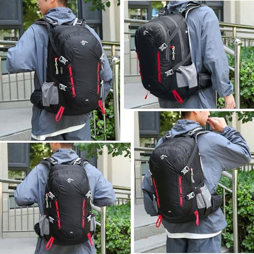 Long Keeper 40L Hiking Backpack Camping Daypack with Waterproof Rain Cover Lightweight Outdoor Sport Travel Backpack Rucksack (Black) - color: Black