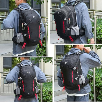 Long Keeper 40L Hiking Backpack Camping Daypack with Waterproof Rain Cover Lightweight Outdoor Sport Travel Backpack Rucksack (Black) - color: Black