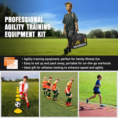 MUROZA Agility Ladder, Agility Speed Training Equipment Set, 20ft Speed Ladder, 12 Soccer Cones, 4 Hurdles, Jump Rope, Running Parachute, Soccer Football Basketball Training Equipment Accessories - color: Yellow