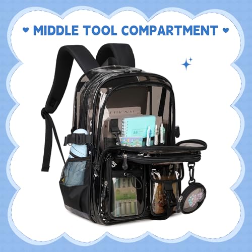 Clear Backpacks for Stadium Events Heavy Duty Clear Bookbag for School Girls Transparent Back Pack, Black Semitransparent - color: Black Semitransparent