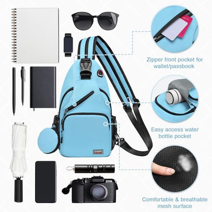 Convertible Sling Bag with Coin Pocket, 11" Tablet Crossbody Mini Backpack with Headphone Jack Casual Pack for Women Men Travel, Blue - color: Blue, size: Large