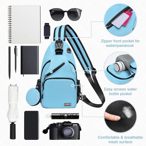 Convertible Sling Bag with Coin Pocket, 11" Tablet Crossbody Mini Backpack with Headphone Jack Casual Pack for Women Men Travel, Blue - color: Blue, size: Large