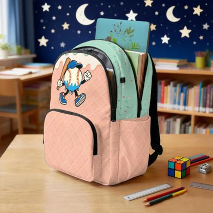 Suobstales Baseball Ice Cream Drip Print 17 Inch Backpack for Boys Girls Kids Large Capacity Bookbag School Bag Backpacks Satchel with Adjustable Padded Straps for Preschool Kindergarten Elementary - color: Baseball Ice Cream Drip 5