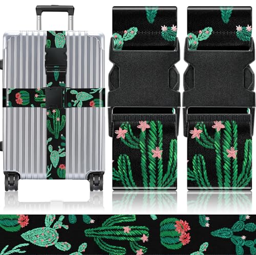Slohif Luggage Straps for Suitcases Travel Belt Accessories Luggage Connector Identifiers Over Handle with Buckle Unique Boho Nylon Adjustable Strap for Sleeping Bag Car Seat Cactus (2 Pack) - color: Cactus