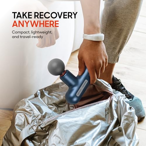 Sharper Image Powerboost Move Aero [New 2026 Version] Mini Deep Tissue Percussion Massage Gun| Muscle Recovery & Pain Relief Massage Tool| Full Body Back & Shoulder Massager| Travel Gift for Men Women - color: Metallic Navy