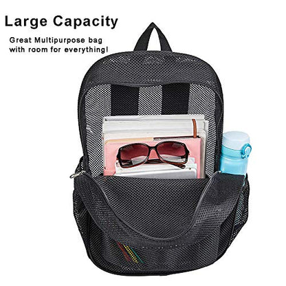 COVAX Heavy Duty Mesh Backpack, See Through College Backpack with Padded Shoulder Straps for Swimming, Outdoor Sports - color: Black