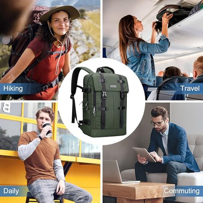 WITZMAN Travel Laptop Backpack for Men Fit 16 inch Computer Carry-on Airline Approved with USB Charging Port(B716 Army Green) - color: Army Green