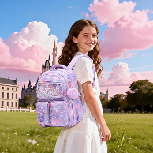 Girls Backpack,School Bag for Kids,Primary,Elementary,teen ages 6-15 Girls Bookbag,Students Kawaii Backpack Purple conch - color: Purple Conch