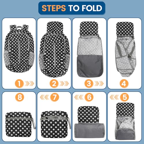 ZOMAKE Ultra Lightweight Packable Backpack 25L, Foldable Hiking Backpacks Water Resistant Small Folding Daypack for Travel(Black, White Polka Dot) - color: Black, White Polka Dot