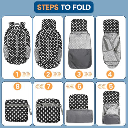 ZOMAKE Ultra Lightweight Packable Backpack 25L, Foldable Hiking Backpacks Water Resistant Small Folding Daypack for Travel(Black, White Polka Dot) - color: Black, White Polka Dot