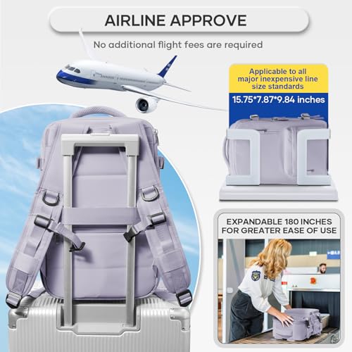 VECAVE Travel Backpack for Women, Airline Flight Approved Carry On Backpacks Waterproof 14 Inch Laptop Backpack with Shoe Compartment Casual Daypack Purple.. - color: H60-purple, size: Small