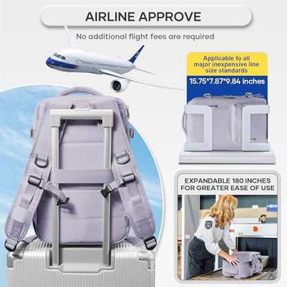 VECAVE Travel Backpack for Women, Airline Flight Approved Carry On Backpacks Waterproof 14 Inch Laptop Backpack with Shoe Compartment Casual Daypack Purple.. - color: H60-purple, size: Small