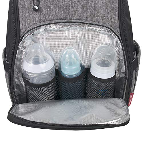 Fisher Price Diaper Bag Backpack with Changing Pad and Stroller Straps, Grey, Large