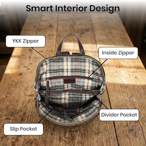 Genuine Leather Backpack for Women - 12.5 Inch with Adjustable Shoulder Strap - Stylish and Durable (Chestnut) - color: Chestnut