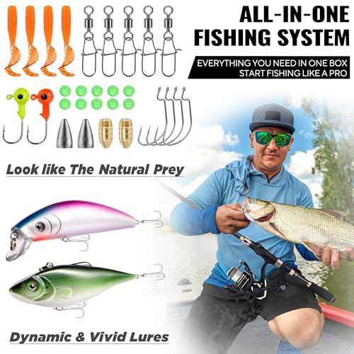 PLUSINNO Fishing Rod and Reel Combo, Telescopic Fishing Pole Kit with Spinning Reel, Tackle Box, Fishing Lures and Travel Carrying Bag, Fishing Gear Gifts for Men - color: Full Kit with Carrier Case, size: 2.1M 6.89FT