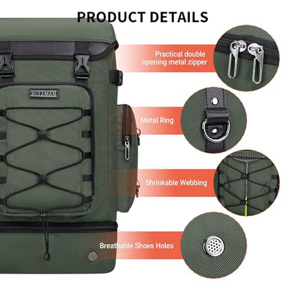 WITZMAN Travel Backpack for Men Women Carry on Bags for Airline Approved Convertible Duffle Luggage Backpack Shoe Compartment（B691 Light Green） - color: Green New