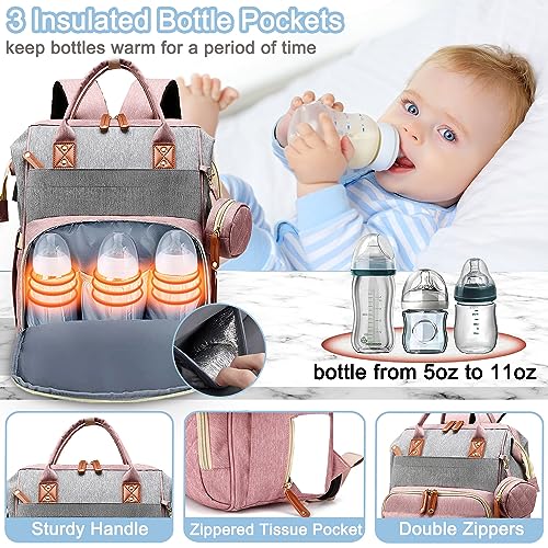 SHITIESHOU Diaper Bag Backpack Baby Bag, Baby Girl Boy Diaper Bag for Dad Mom with Pad, 16 Pockets, Pacifier Case, Large Diaper Bags Unisex for Travel(Pink Grey) - color: A Pink Grey
