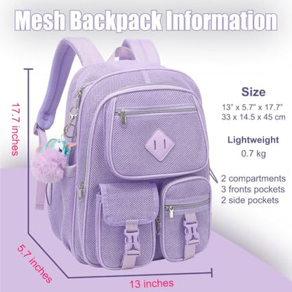 Mesh Backpack for Girls Boys, Heavy Duty Semi-Transparent Mesh Bookbag Womens Mens Mesh Backpacks for School, Sports, Beach, Swimming, Travel Purple - color: Purple