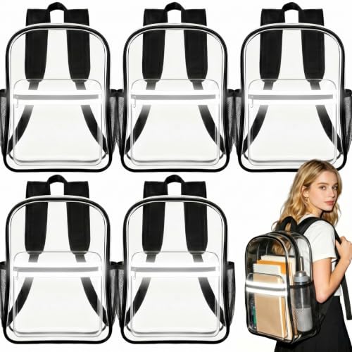 Amylove 6 Pcs Clear Backpack bulk for Stadium Events Heavy Duty PVC Transparent Bookbag for College Workplace Security (15 Inches,Black Reflective Strip) - color: Black Reflective Strip, size: 15 Inches