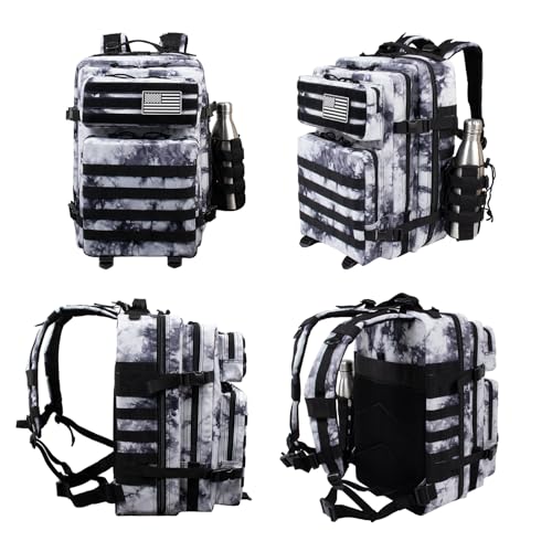 45L Military Tactical Backpacks For Men Camping Hiking Trekking Daypack With Removable Water Bottle Pouch Bug Out Bag Lage MOLLE 3 Day Assault Pack - Balck White Cmao Pack - color: Balck White Cmao