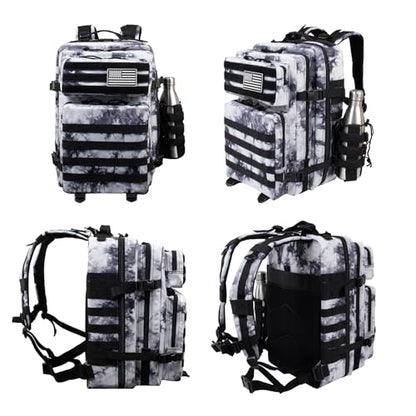 45L Military Tactical Backpacks For Men Camping Hiking Trekking Daypack With Removable Water Bottle Pouch Bug Out Bag Lage MOLLE 3 Day Assault Pack - Balck White Cmao Pack - color: Balck White Cmao