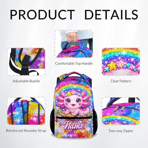 Personalized Backpack for Kids - Custom Axolotl School Bag with Name, Lightweight Girls Bookbag for Toddler, Kindergarten Elementary School Bag(17 Inch) - color: Pink