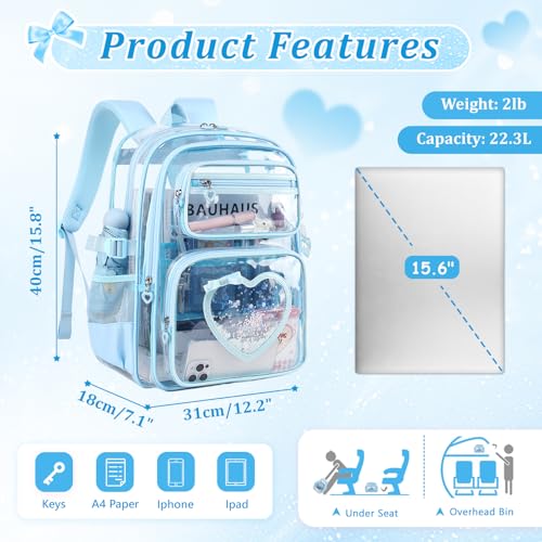 Clear Backpack for School Girls, Cute Heavy Duty PVC Transparent Bookbag, See-Through Bag for Stadium Event Blue - color: Blue