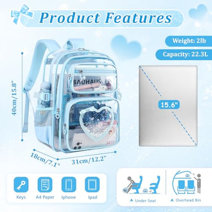 Clear Backpack for School Girls, Cute Heavy Duty PVC Transparent Bookbag, See-Through Bag for Stadium Event Blue - color: Blue