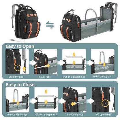 ISMGN Diaper Bag Backpack with Changing Station, Large Diaper Bag, Baby Bag, Black Diaper Bag, Black - color: Basis Black