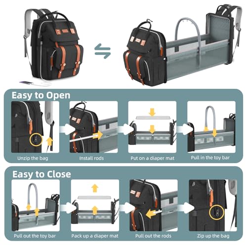 ISMGN Diaper Bag Backpack with Changing Station, Large Diaper Bag, Baby Bag, Black Diaper Bag, Black - color: Basis Black
