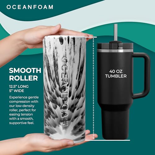 Oceanfoam Smooth Soft Foam Roller (Black Marbled) - Beginner, Travel Sized Low Density Foam Roller for Home & Gym, Physical Therapy, Back Pain, & Exercise - Yoga & Athletics (12.5" x 5")