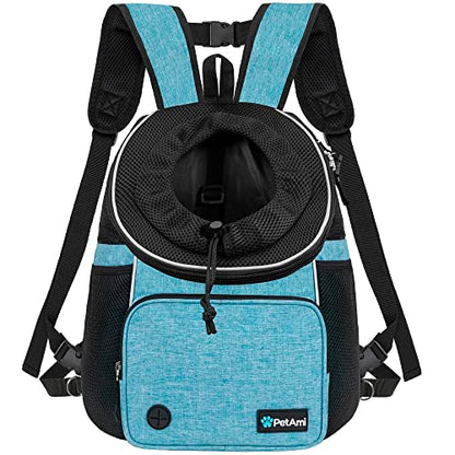 PetAmi Adjustable Cat & Dog Chest Carrier Backpack, Ventilated for Hiking & Camping, Max 15 lbs, Teal Blue - color: Teal Blue, size: Large (15.5x9x18)