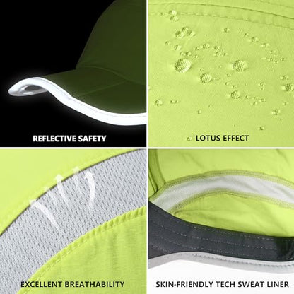 GADIEMKENSD Reflective Folding Outdoor Hat Unstructured Design UPF 50+ Sun Protection Sport Hats for Womens and Mens - color: Bright Green