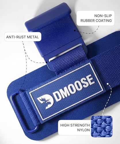 DMoose Fitness Weight Lifting Hooks (Pair) for Deadlifts, Pull Ups, Rows & Shrugs - Anti-Rip Nylon Strap Hand Grips with Thick Wrist Padding - Heavy Duty Wrist Straps for Weightlifting & Gym Workouts - color: All Blue