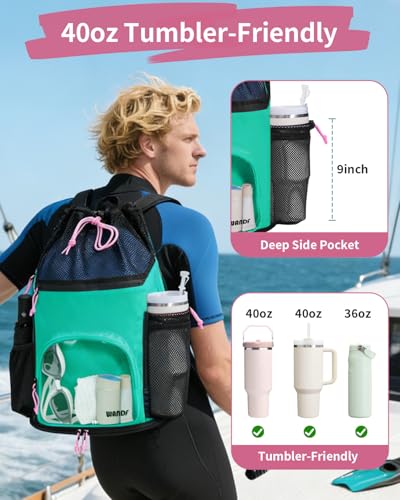 WANDF Swim Bag with Wet Pockets, Mesh Beach Backpack for Pool and Gym - color: Green