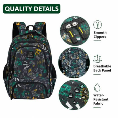 MYGOO Boys School Backpack Campus Gamer Teal Bookbag for Elementary Middle School Ages 5-12, 17 inch Large Capacity 24L Kids Student Travel Bags - color: Campus Gamer Teal