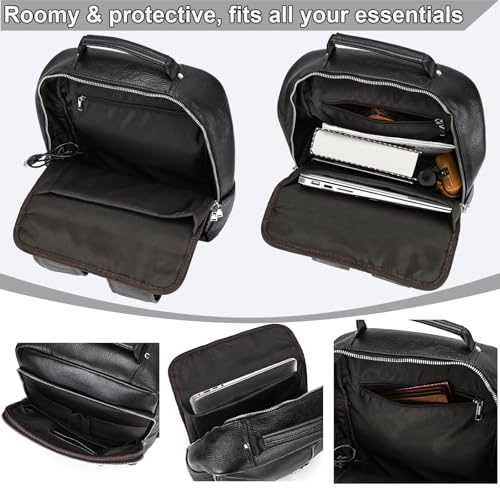 Genuine Leather 15.6 Inch Laptop Backpack for Men, Multi Pocket Slim Daypack Shoulder Bag with Trolley Sleeve for Business Travel (Black) - color: Y80&28y Black