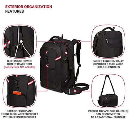 SwissGear 3766 Extra Large 48L Travel Backpack with USB Charging Port, Built-in RFID, Fits 16 Inch Laptop - color: Black, size: 48L