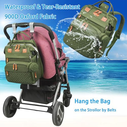 Jeryswet Baby Diaper Bags with Changing Station, Waterproof Large Capacity Diaper Bag Backpack for Moms Dads with USB Charging Port and Stroller Straps, Baby Shower Gifts, Green - color: Army Green
