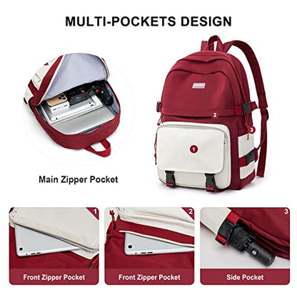 weradar Middle School Backpack For Teen Girls,Cute College Backpack For Women Men,Waterproof Travel Rucksack Casual Daypack,High School Bookbags Boy,Kawaii Students Bag(Red) - color: A2-red