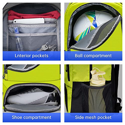 Mkour Soccer Backpack for Football Basketball Volleyball, with Ball Compartment and Holder - color: Spring Green