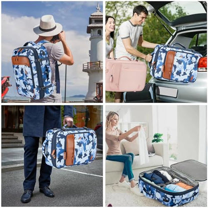 BAGPARKK Travel Backpack 42L Carry on Backpack Flight Approved Expandable Travel Backpack Carry on Backpack Luggage Daypack (Blue Camouflage) - color: Blue Camouflage