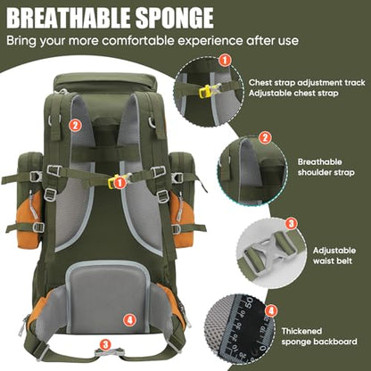 Bseash 70L (65+5) Waterproof Hiking Camping Backpack with Rain Cover, Outdoor Sport Travel Daypack for Climbing Touring (Army Green) - color: Army Green