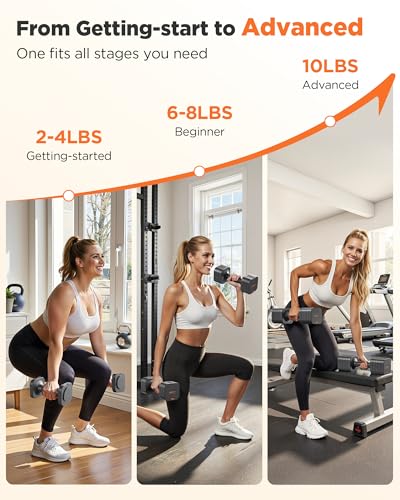 FEIERDUN DB3 5-in-1 Adjustable Dumbbell Set, 6LB/10LB Pair Adjustable Weights for Women at Home, Dual Locking Stable Hand Weights with TPU Soft Handle, Home Gym, Rehab, Pilates, Yoga, Strength Training - color: A-Strength Grey, style: 10LBS Pair (20LBS To