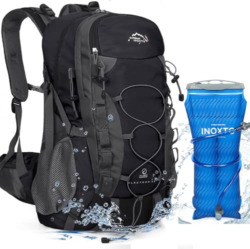 INOXTO lightweight Hiking Backpack 35L/40L Hiking Daypack with Waterproof Rain Cover for Travel Camping Outdoor Men and Women - color: 40l Black