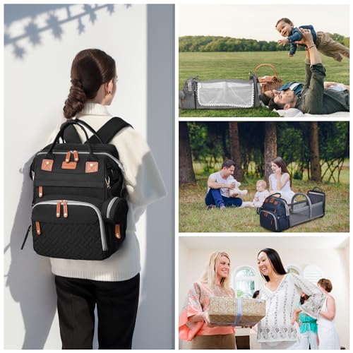 Diaper Bag Backpack with Changing Station, Waterproof for Travel, Black - color: Black
